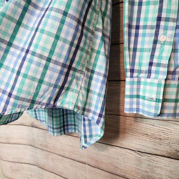 Vineyard Vines Whale Button Shirt Men's Large Plaid Green Navy Cotton Size M - Picture 5 of 13